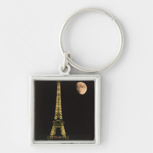 France, Paris. Eiffel Tower at night with Key Ring