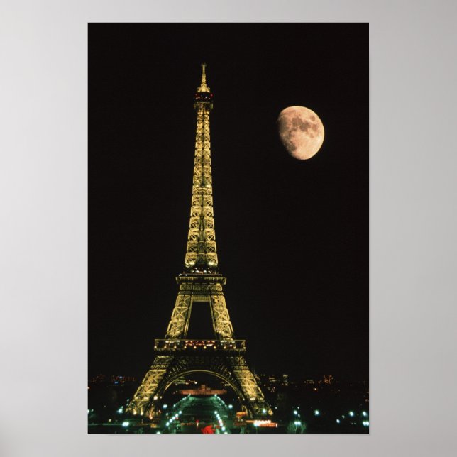 France, Paris. Eiffel Tower at night with Poster (Front)