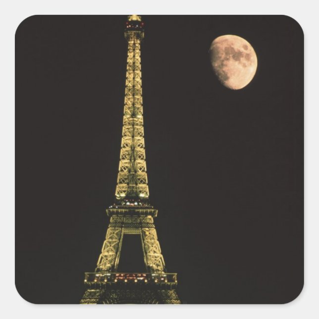 France, Paris. Eiffel Tower at night with Square Sticker (Front)