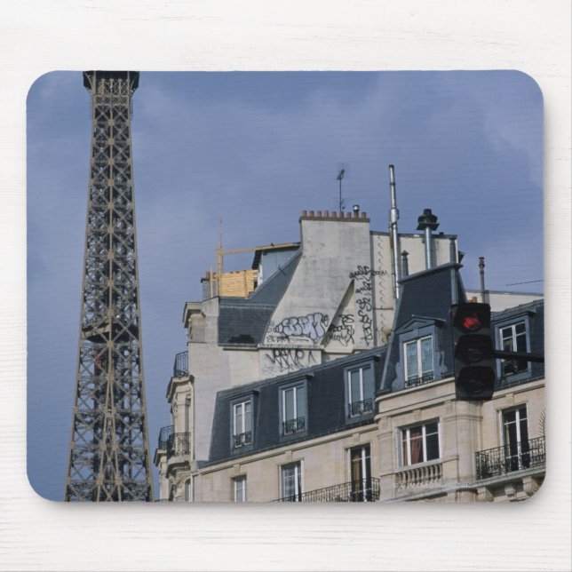 France, Paris, Eiffel Tower behind metro train Mouse Mat (Front)