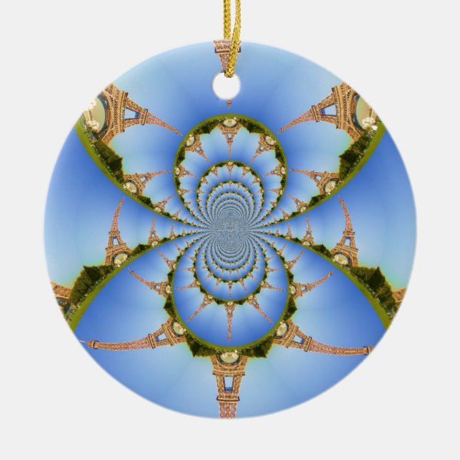 France Paris Eiffel Tower Kaleidoscope Blue Lovely Ceramic Tree Decoration (Front)