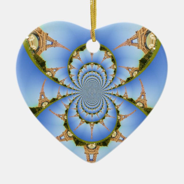 France Paris Eiffel Tower Kaleidoscope Blue Lovely Ceramic Tree Decoration (Front)