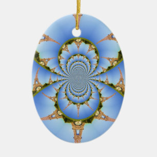 France Paris Eiffel Tower Kaleidoscope Blue Lovely Ceramic Tree Decoration
