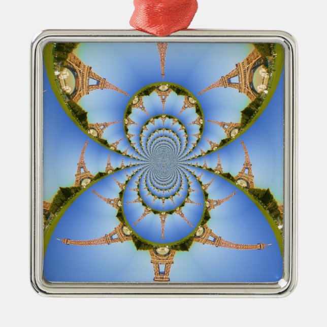 France Paris Eiffel Tower Kaleidoscope Blue Lovely Metal Tree Decoration (Front)