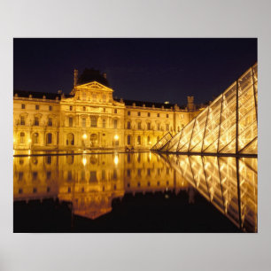 France, Paris, Louvre museum by night. Poster