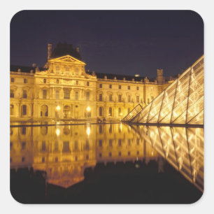 France, Paris, Louvre museum by night. Square Sticker