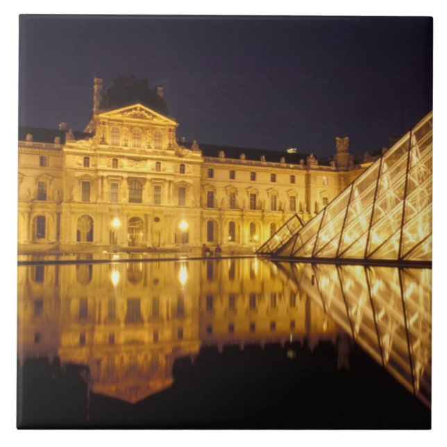 France, Paris, Louvre museum by night. Tile (Front)