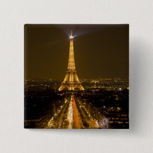 France, Paris. Nighttime view of Eiffel Tower 15 Cm Square Badge