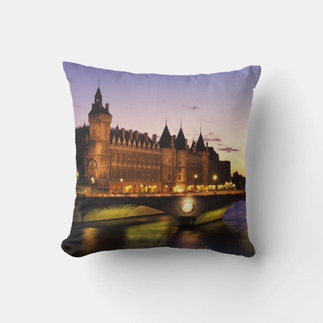 France, Paris, River Seine and Conciergerie Cushion (Front)