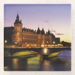 France, Paris, River Seine and Conciergerie Glass Coaster