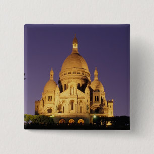 France, Paris, Sacré-Coeur at dusk. 15 Cm Square Badge