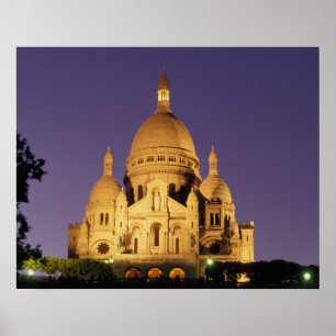France, Paris, Sacré-Coeur at dusk. Poster