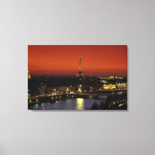 France, Paris Sunset view of Eiffel Tower and Canvas Print