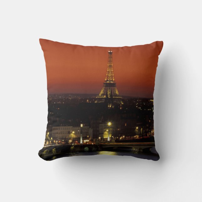 France, Paris Sunset view of Eiffel Tower and Cushion (Front)