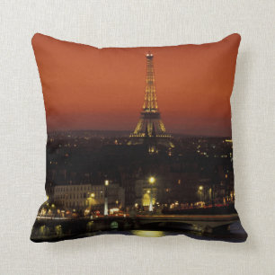 France, Paris Sunset view of Eiffel Tower and Cushion