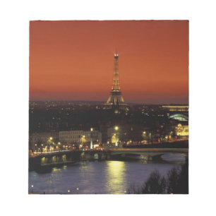 France, Paris Sunset view of Eiffel Tower and Notepad