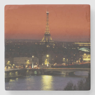 France, Paris Sunset view of Eiffel Tower and Stone Coaster