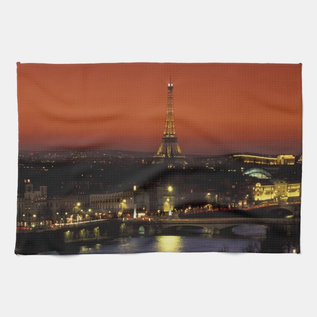 France, Paris Sunset view of Eiffel Tower and Tea Towel (Horizontal)