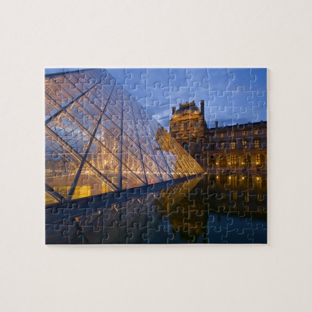 France, Paris. The Louvre at twilight. Credit 3 Jigsaw Puzzle (Horizontal)