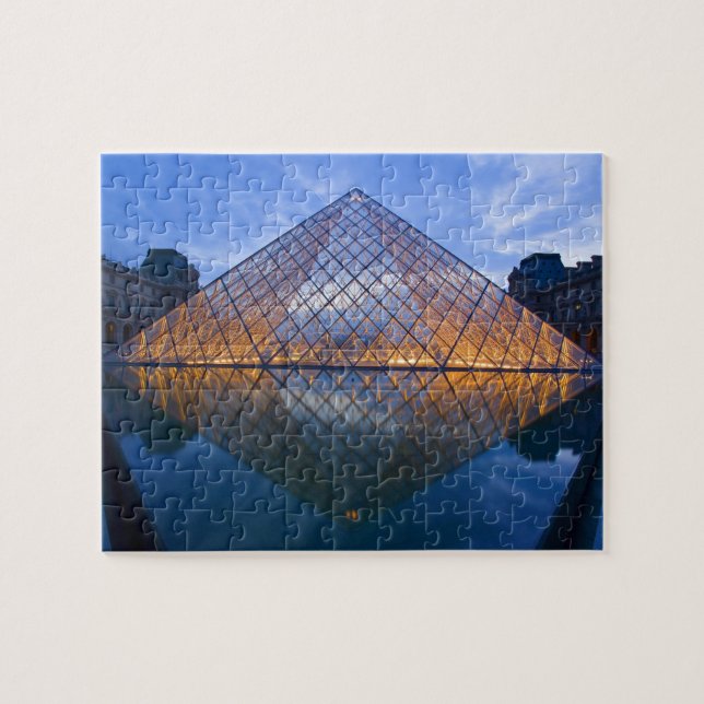 France, Paris. The Louvre at twilight. Credit Jigsaw Puzzle (Horizontal)