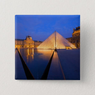 France, Paris. The Louvre museum at twilight. 15 Cm Square Badge