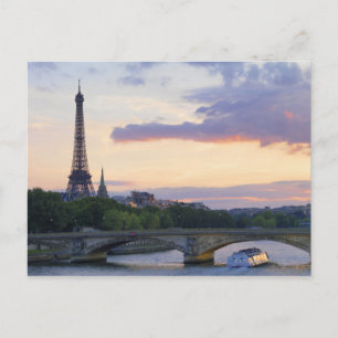 France,Paris,tour boat on River Seine,Eiffel Postcard