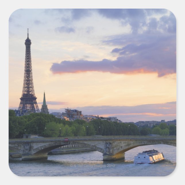 France,Paris,tour boat on River Seine,Eiffel Square Sticker (Front)