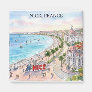 France Promenade des Anglais Watercolor Art Magnet