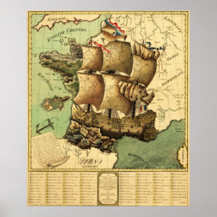 France Represented as a ShipPanoramic Map Poster