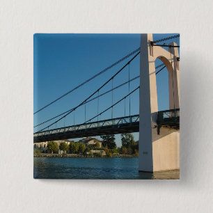 France, Rhone-Alps, Condrieu, bridge across 2 15 Cm Square Badge