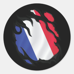France Ripped Flag Classic Round Sticker