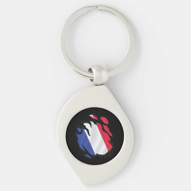 France Ripped Flag Key Ring (Front)
