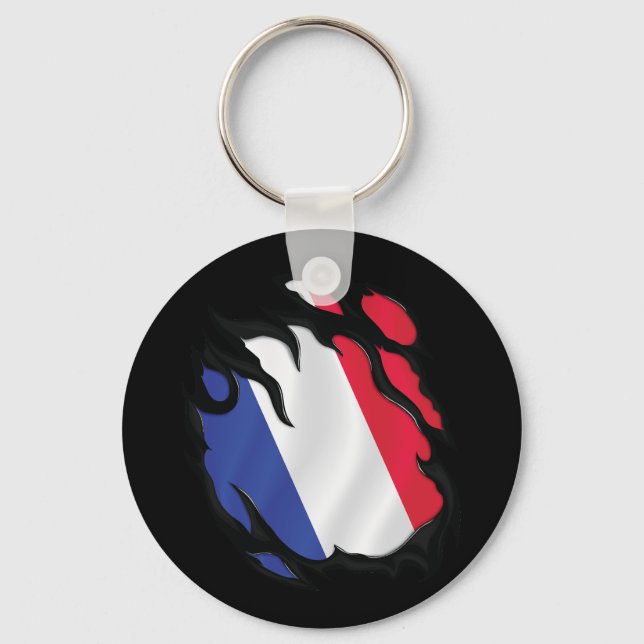 France Ripped Flag Key Ring (Front)