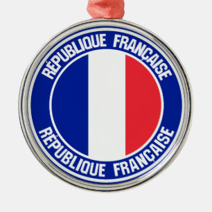 France Round Emblem Metal Tree Decoration