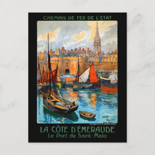 France Saint Malo Restored Vintage Travel Poster Postcard