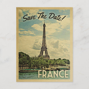 France Save The Date Vintage Eiffel Tower Paris Announcement Postcard