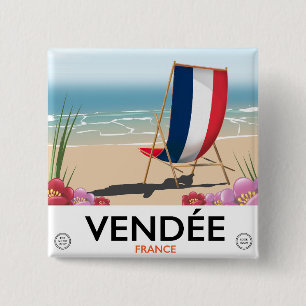 France seaside beach travel poster 15 cm square badge