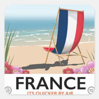 France seaside beach travel poster square sticker