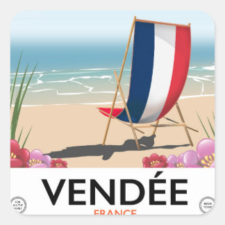 France seaside beach travel poster square sticker
