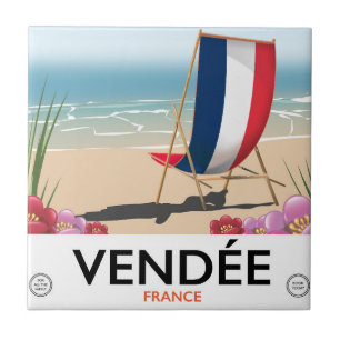 France seaside beach travel poster tile