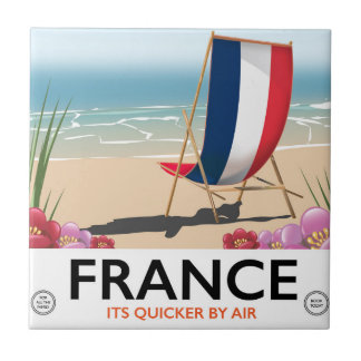France seaside beach travel poster tile