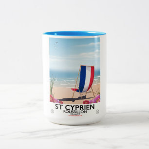 France seaside beach travel poster Two-Tone coffee mug