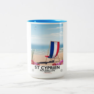 France seaside beach travel poster Two-Tone coffee mug