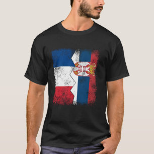 France Serbia Flags Half Serbian French Roots Vint T-Shirt