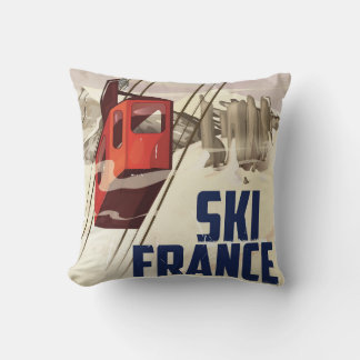France Skiing vintage travel poster. Cushion
