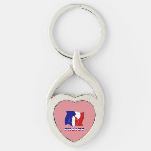 France Soccer Ball French Flag Pink Heart Key Ring