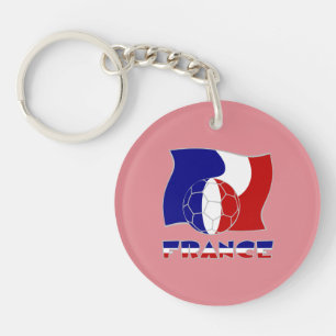 France Soccer Ball French Flag Pink Round Acrylic Key Ring