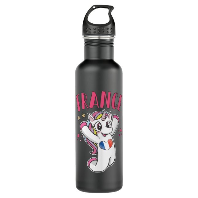 France Soccer Fan Unicorn with heart flag 710 Ml Water Bottle (Front)