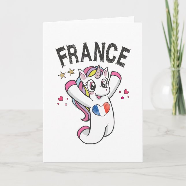 France Soccer Fan Unicorn with heart flag Card (Front)