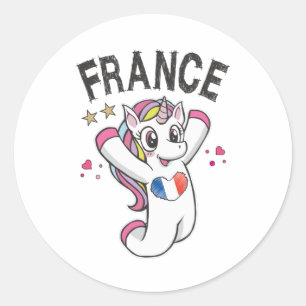 France Soccer Fan Unicorn with heart flag Classic Round Sticker